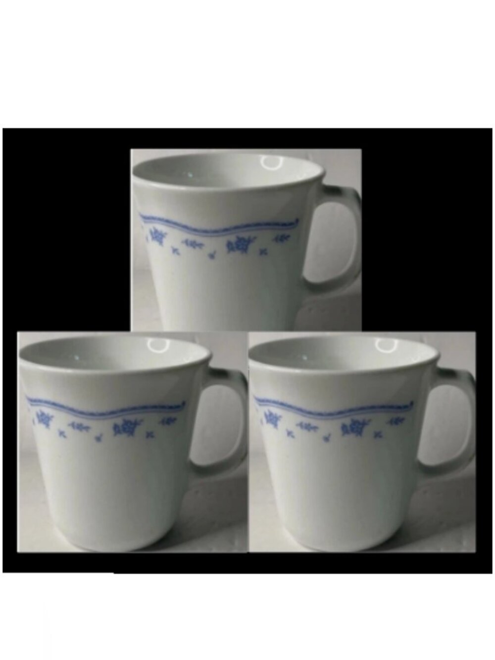 Corning in Morning Blue Vintage Pattern Coffee Cups Made in USA (Set of 3)